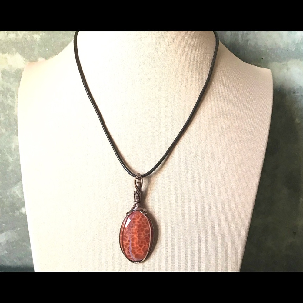 Crab Fire Agate Pendant Necklace